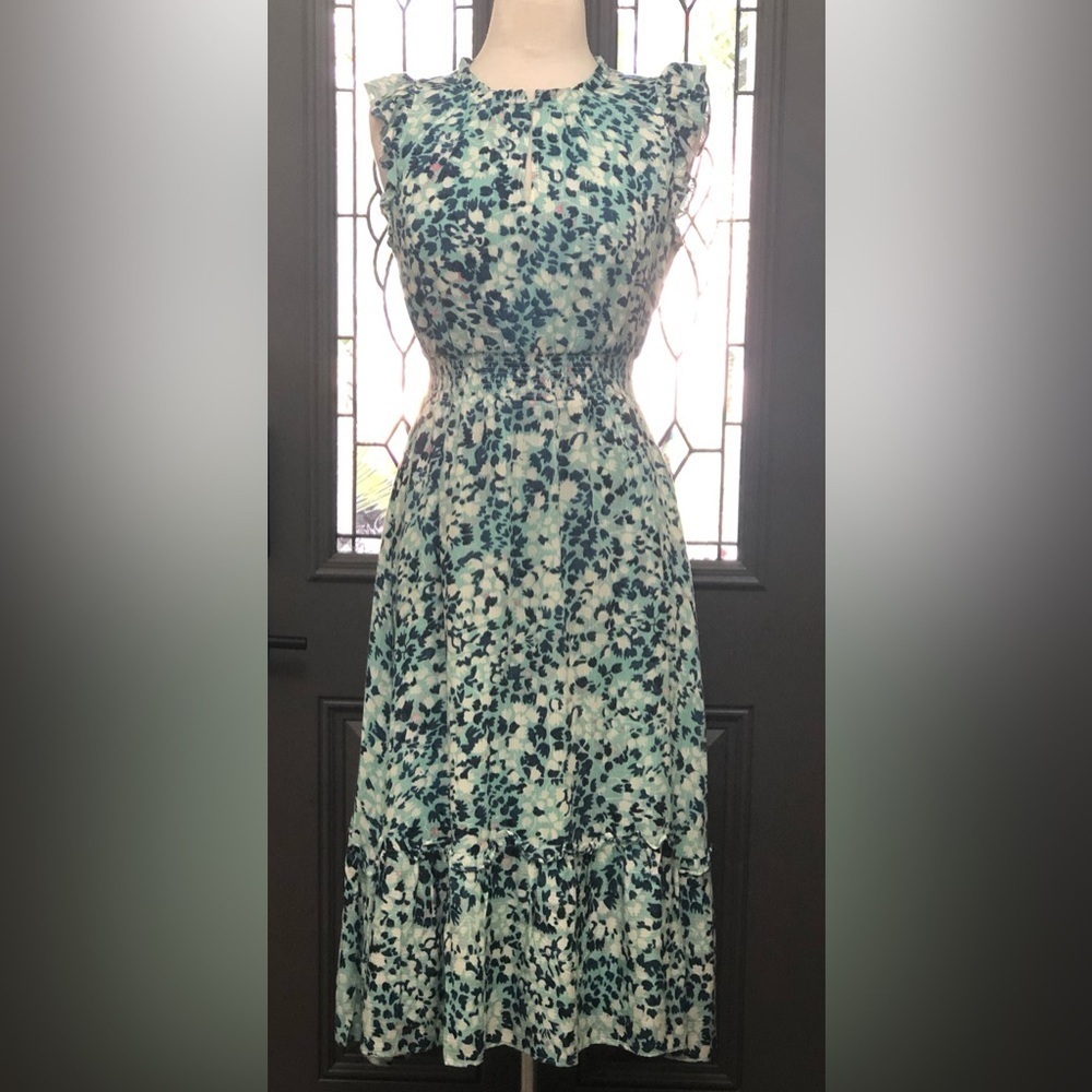 NWOT LOFT Shimmer Floral Ruffle Sleeve Flare Dress | Size S